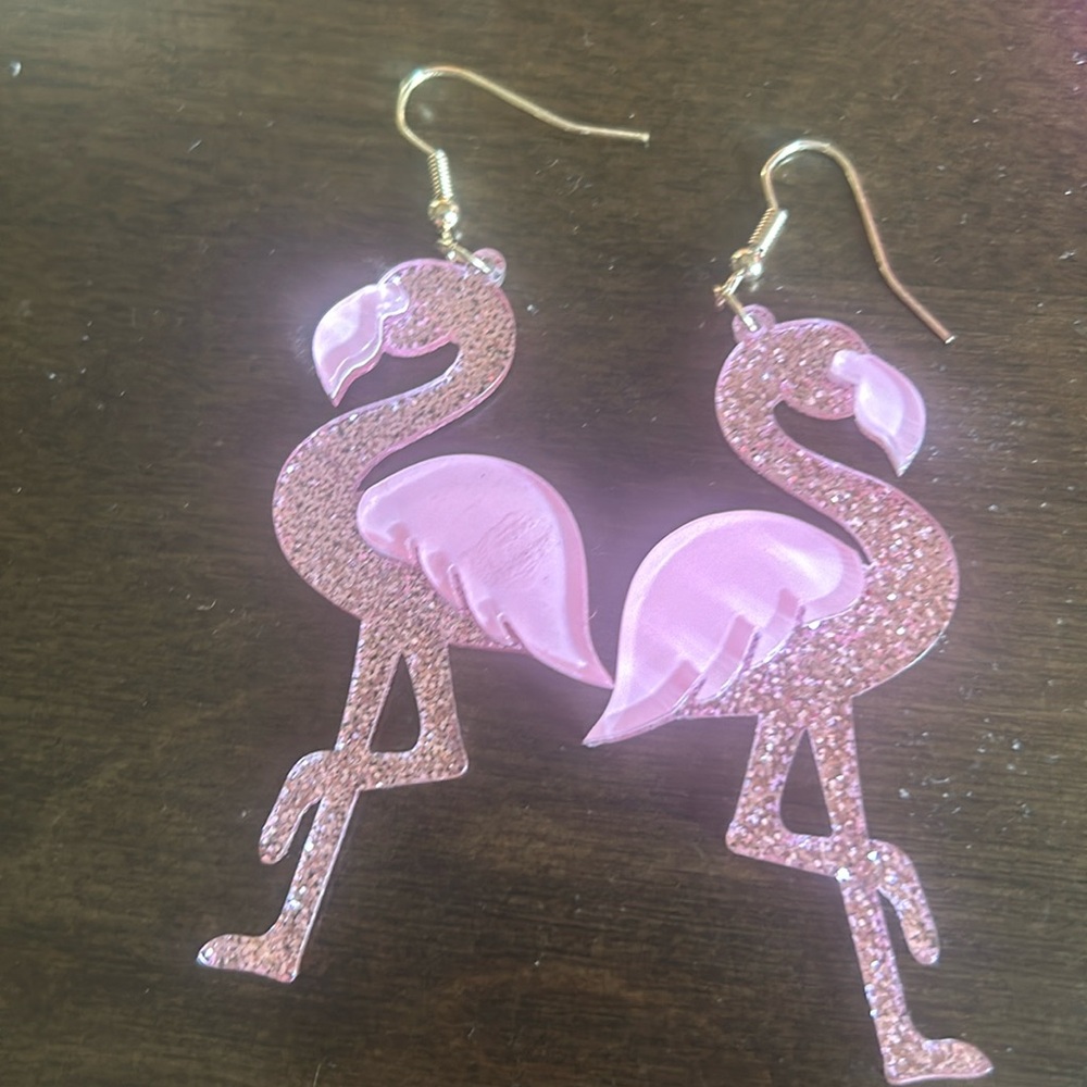 Free with any purchase Creative pink flamingo earrings